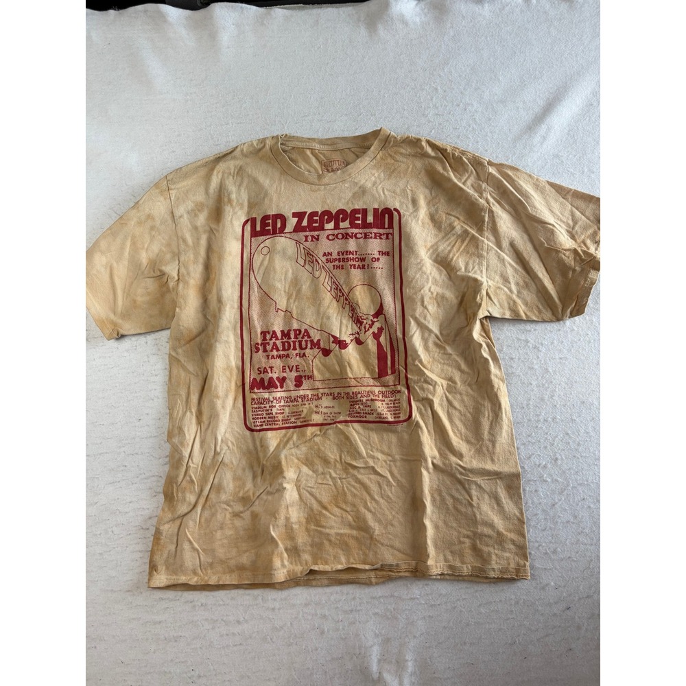 Led Zeppelin T-Shirt Mens 2XL Tan Tie Dye‎ Tampa Stadium Concert Graphic Tee